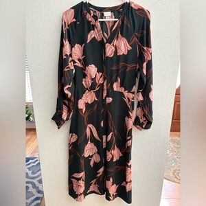 a new day Forest Green and Orange Floral MIDI dress, Long Sleeve, Small